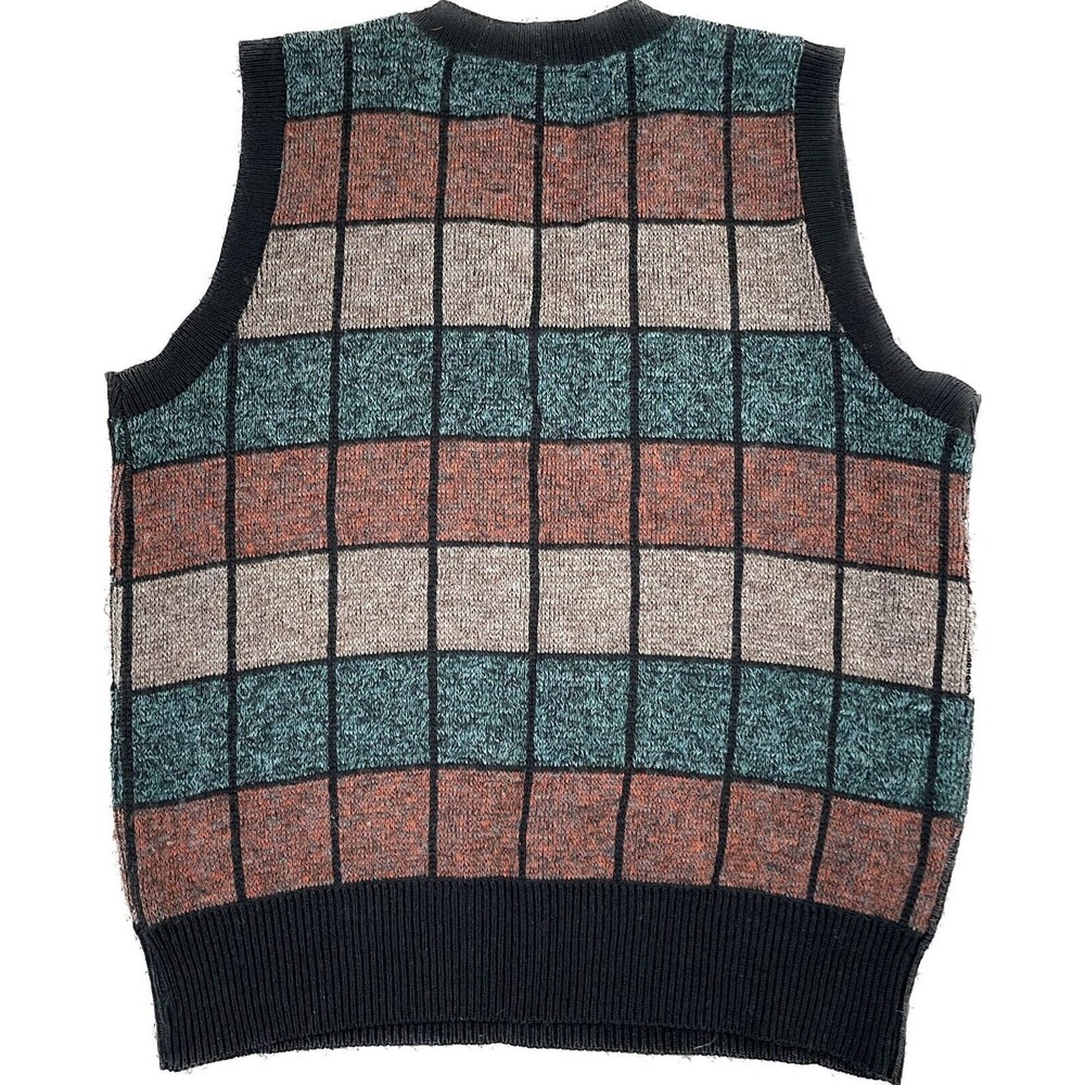 Vintage Jantzen Wool Acrylic Check USA Medium Vneck Sweater Vest VTG - Picture 2 of 6